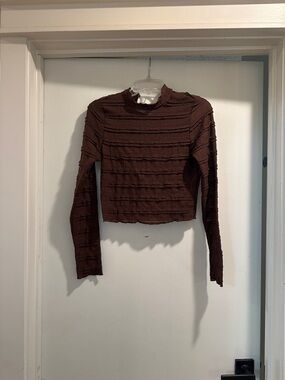 Altar'd State Chocolate Brown Textured Long Sleeve Crop Top